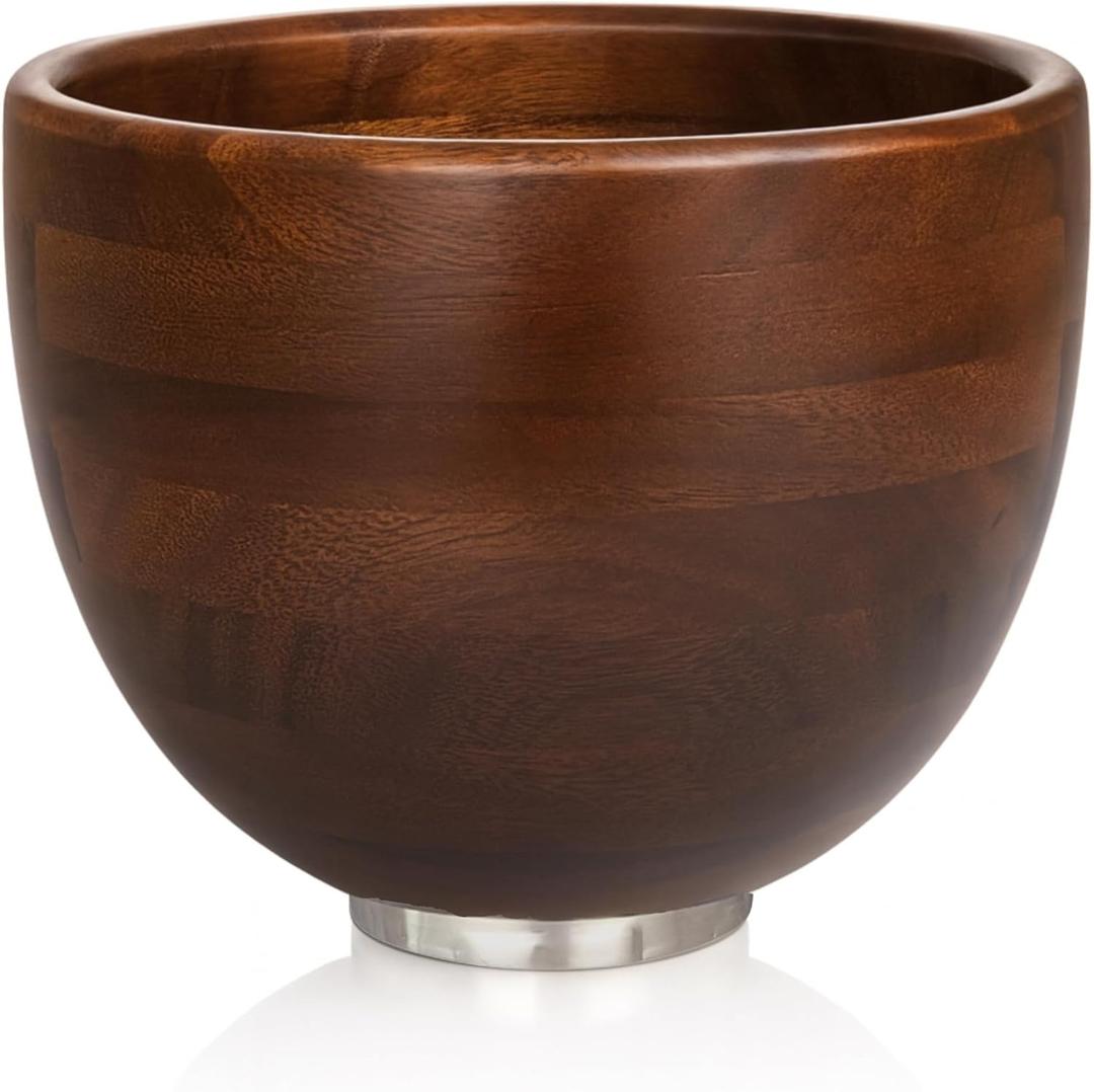 Premium Walnut Wood Mixing Bowl  5 Quart  Compatible with 4.5 & 5 Qt Tilt-Head Models  Natural True Walnut Wooden Bowl with Stainless Steel Locking Base Premium Walnut Wood Mixing Bowl  5 Quart  Compatible with 4.5 & 5 Qt Tilt-Head Models  Natural True Walnut Wooden Bowl with Stainless Steel Locking Base
