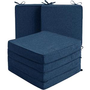 Outdoor Chair Cushions, Water-Resistant & Fade-Resistant, Patio Furniture Square Seat Replacement Chair Pads with Ties, Removable Cover, Non-Slip Bottom, Set of 6, 19 x 19 Inch, Navy Blue