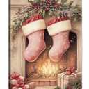 GSPQAZ Christmas Stockings Wall Art - Cozy Holiday Canvas Print for Vintage Christmas Decor 12x18inch-Unframed (7)