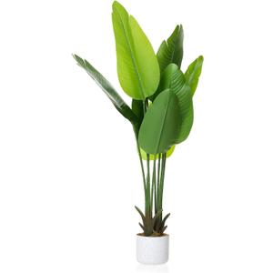 3.8 ft Artificial Banana Tree in Pot, Decorative Evergreen Faux Bird of Paradise Plant, Fake Tropical Traveler's Palm Tree, Indoor House Plants for Living Room Porch Entryway Office