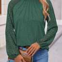 KIRUNDO Womens Tops 2025 Trendy Spring Lace Long Sleeve Dressy Casual Blouses Pleated Business Work Shirts Clothing(Green, Small) (Green, S)