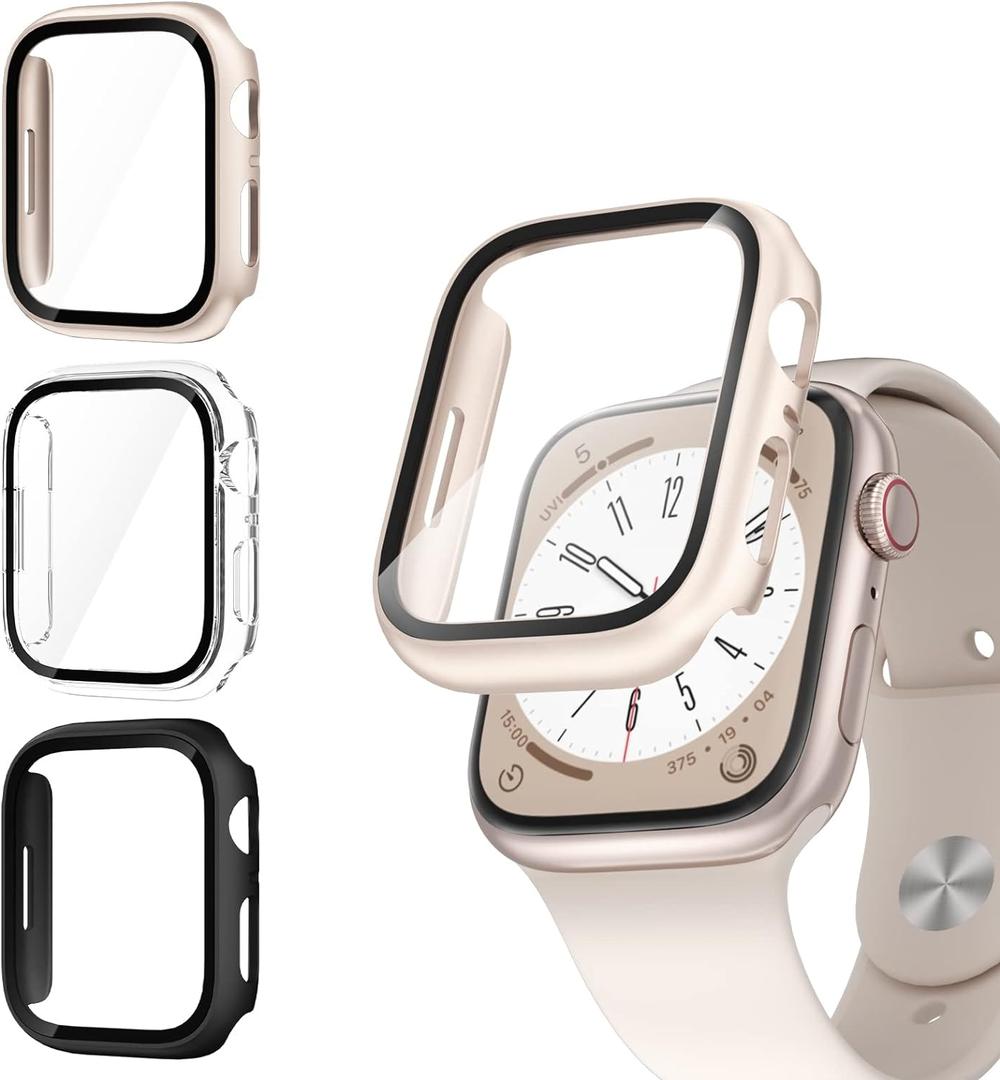 COMMUTER 3 Pack Case with Tempered Glass Screen Protector for Apple Watch SE(3nd) 2025 SE 2/1 Series 6/5/4 40mm, Hard PC Ultra-Thin Cover for iwatch SE 3/SE 2/SE/6/5/4 40mm, Black/Clear/Starlight