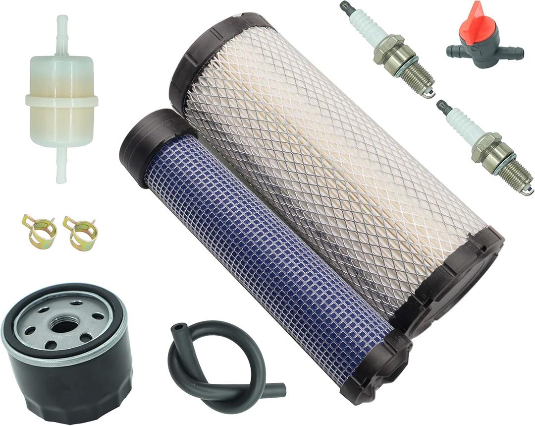 11013-7044 Air Filter & 11013-7045 Inner & Outer Air Filter Element Cleaners For Kawasaki FX651V FX691V FX730V FX751V FX801V FX850V FX1000V 4 Cycle Engien Lawn Mower Including 49065-7007 Oil Filter