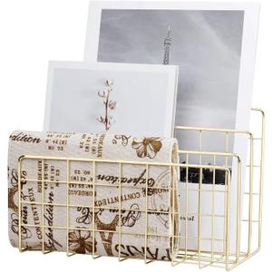 Desktop Mail Organizer File Organizer Metal Wire Mail Sorter Letter Organizer Magazine Rack for Letters, Mails, Books, Postcards, Brochures, Mail Holder (3 Slot, Gold)