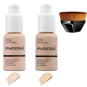 2 Pcs Liquid Foundation 101 and 102 with Kabuki Foundation Brush Flat Top,Full Coverage Foundation Makeup Set,30ml 24HR Matte Oil Control Concealer(Porcelain & Nude) (0.01 Ounce (Pack of 6))