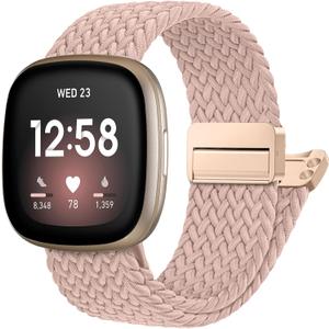 Maledan Magnetic Stretchy Band Compatible with Fitbit Versa 4 Bands for Woman/Fitbit Sense 2 Bands for Men, Soft Comfortable Durable Woven Nylon Solo Loop for Sense/Versa 3 Smartwatch Wristbands