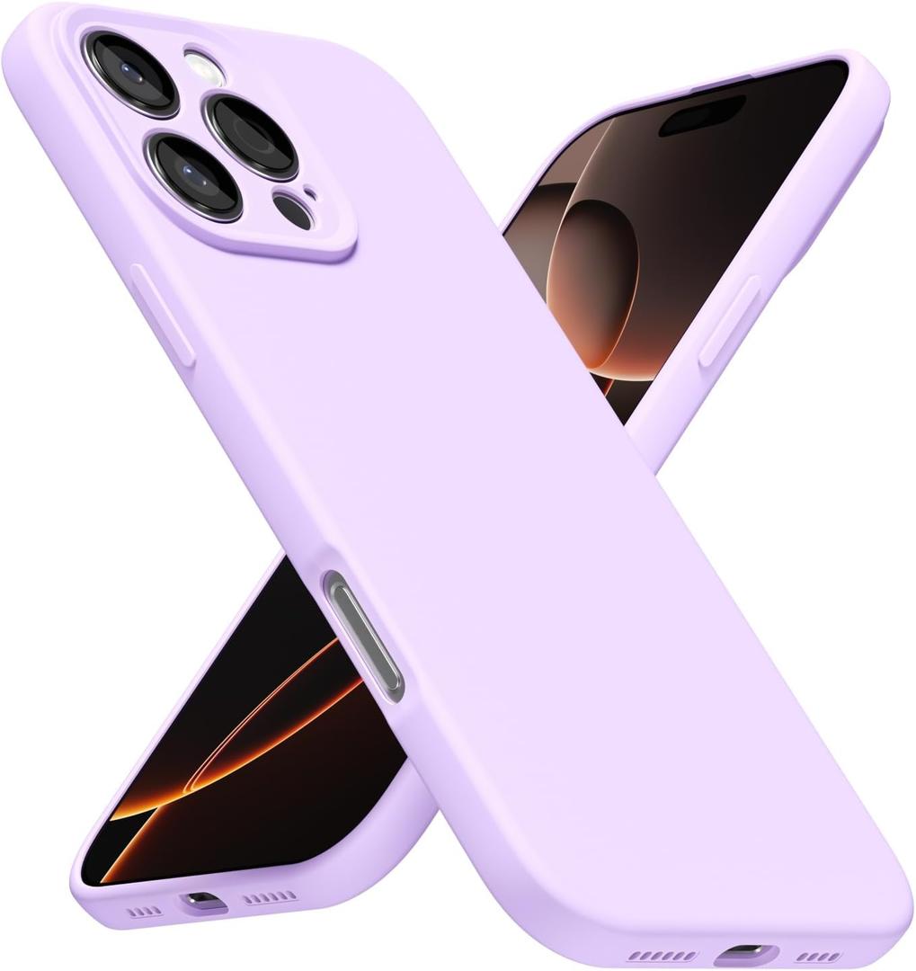 LoeoeL for iPhone 16 Pro Phone Case Silicone, Minimalist Ultra Thin Slim Soft Rubber Gel Solid Color Matte TPU Cute Case for Women Men, Girly Plain Aesthetic Design & Camera Cover, Purple Lavender (Lilac)