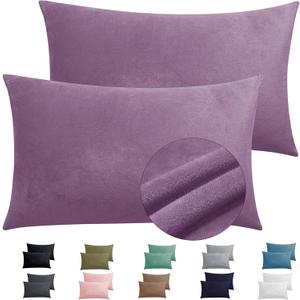 2 Pack Zippered Velvet Standard Pillowcases, Super Soft and Cozy Luxury Fuzzy Flannel Pillow Cases with Zipper, 20x26 Inches, Purple