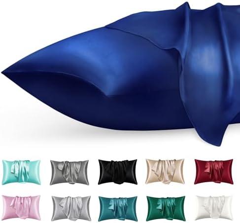 phyrec Satin Silk Pillowcase for Skin and Hair, 4 Pack - Envelope Closure - Bedding Queen Pillow Cases(20" x 30"), Soft Breathable Smooth Cooling Silk Pillow Covers for Sleeping, Navy