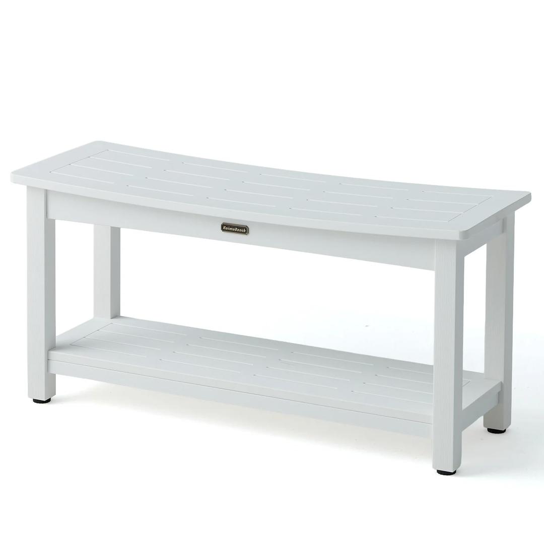36'' Large Shower Bench Seat, Poly Lumber Bath Double People Stool for Inside Shower Waterproof, HDPS Plastic Bath Spa Chair Seat for Shaving Legs with Adjustable Feet, White (36x13 Inches)