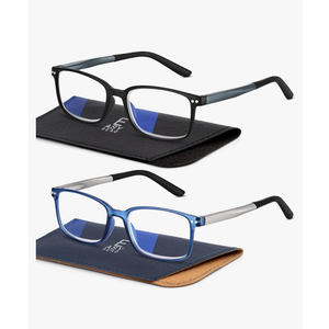 EASY READ 2 Pairs Sporty Style Reading Glasses for Men，Rectangular TR90 Blue Light Blocking Readers with Spring Hinge 1.5