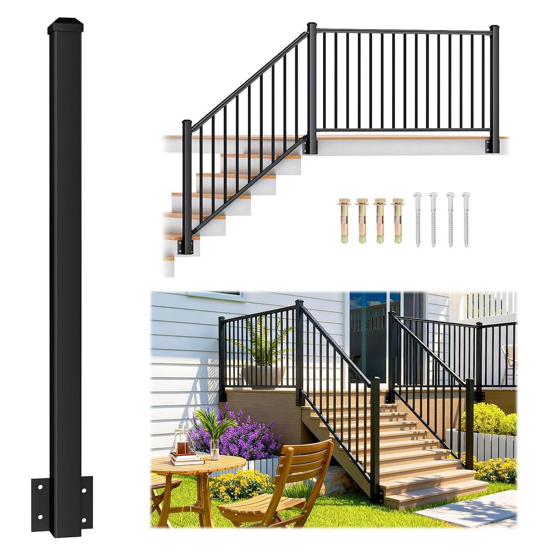 Egadis 1 Pack 2.56 in. x 2.56 in. x 46 in. Aluminum Side Mount Railing Post for 36" Railing Kit, Black Textured Outdoor Powder-Coat Finish Fascia Mount Level/Stair Post for Decks, Porches, Balconies