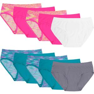 Fruit of the Loom Girls' Seamless Underwear Multipack, Hipster-10 Pack-Assorted, 14-16