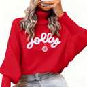 Christmas Sweaters for Women Merry Sweater: Oversized Turtleneck Sweaters 2025 Long Batwing Sleeve Xmas Pullover Tops (Red-4)