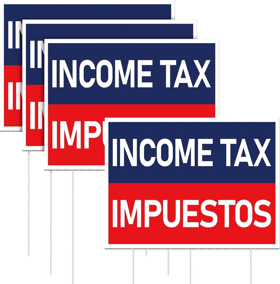 Jetec 3 Piece Tax Service Yard Sign 16"x12" Income Tax Impuestos Yard Sign with Stakes, Double Sided Printed Arrow Directional Signs for Season Outdoor Advertising & Lawn Business Signage