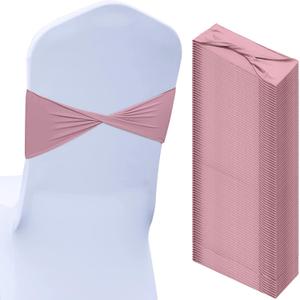 Kinlop 50 Pcs Spandex Chair Sashes Bows Chair Bands Slider Sashes for Covers Elastic Bands Ties Without Buckle Decorations for Wedding Party Events Ceremony Birthday(Dusty Pink)