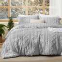 Bedsure Tufted Boho Comforter Set King Size - Light Grey Boho Bed Set, GentleSoft 3 Pieces Farmhouse-Style Embroidery Bedding, Gifts for Woman, Soft Jacquard King Comforter for All Seasons