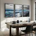 Framed Coastal Wall Art for Living Room, 3 Piece Ocean Beach Canvas Artwork for Walls, Seascape Pictures Print for Dining Room Office Hallway Wall Decor, 24x36 Inch, 24" W x 36" H x 3Pcs