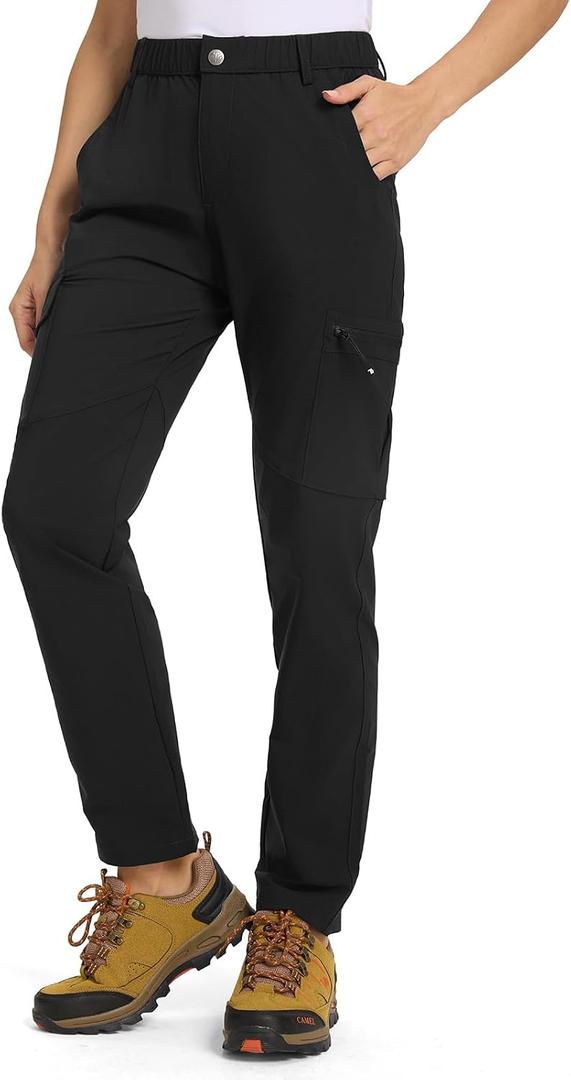 TBMPOY Women's Hiking Cargo Pants Lightweight Water Resistant Quick Dry Fishing Camping Travel Work Pant with 6 Pockets (Black, M)