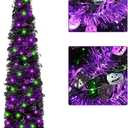 Artificial Christmas Tree with 100 Color Lights, 5 Ft Pop Up Collapsible Tinsel Christmas Tree with Christmas Balls Christmas Decorations for Home Fireplace Party Indoor Outdoor (Black/Purple)