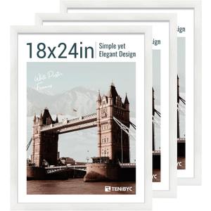18x24 Poster Frame 3 Pack - White Woodgrain, Solid Wood Gallery Picture Frame - Wall Hanging