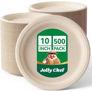 Compostable Heavy Duty 10 Inch 500 Pack Disposable Eco-Friendly Paper Plate
