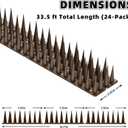 Bird Spikes, 24 Pack, 33.5 FT Total Coverage, Outdoor Bird Deterrent for Pigeons and Small Birds, Helps Keep Cats and Squirrels Away, Plastic Spikes for Fences, Railings and Roofs, Brown