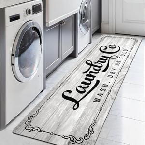 Laundry Room Rug Runner 24"x72" Non Slip Waterproof Laundry Mats for Laundry Room Decor Washable Floor Farmhouse Laundry Rug for Mudroom, Washroom, Bathroom, Light Grey