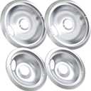 316048413 and 316048414 Stove Burner Drip Pans for Electric Stove Top - Perfectly Fit Frigidaire Kenmore Electric Range -Thickening to Prevent Bending and Rust - Include 2 x 6 in, 2 x 8 in (Chrome)