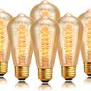 Edison Light Bulb 60W 6 Pack, ST64 Vintage E26 Incandescent Light Bulbs, 2200K Warm Dimmable Amber Spiral Filament, Antique Style Retro Glass Decorative Bulb for Table Lamp Home Office