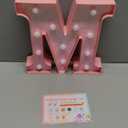 Pink Marquee Light Up Letters, Glitter Alphabet LED Letter Lights for Pink Birthday Party Decorations, Battery Operated Letter Sign for Girls Room Vanity Table Decor, Warm White Lights Letter M