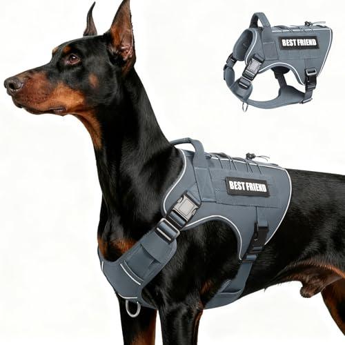 MOOGROU Tactical Dog Harness for Large Dogs,No Pull Military Dog Vest with Handle,Reflective Heavy Duty Pet Harness for Walking Hiking Training Gray L