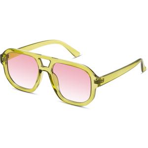 livho Trendy Polarized Square Aviator Sunglasses Women Men Square Eyewear Frame, Retro Sun Glasses for Women Men 2025 Shades (Dark Green/Gradient Pink)