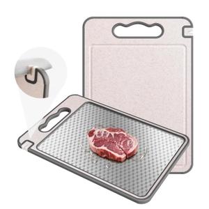 2 in 1 Stainless Steel Cutting Board with Handle Non-toxic Chopping Large Big Small Metal Carving Kitchen Meat Butcher Block Not Titanium Wood Bamboo Glass Marble Stone Rubber Plastic Sink (Grey/Beige)