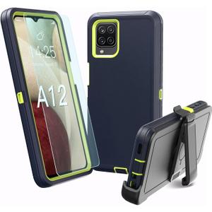 for Samsung Galaxy A12 case, Heavy Duty case,[ with Clip],[Shockproof] [Dropproof] [Dust-Proof] (Blue-Green)