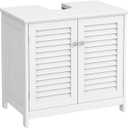 U-Shaped Pedestal Sink Storage Cabinet with 2 Doors & Shelf, Freestanding Bathroom Vanity Organizer Under Sink, 60cm Wide MDF Cupboard for Toiletries & Cleaning Supplies, White