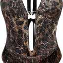 Verdusa Women's Cheetah Print Sequin Top Y2K Tie Back Corset Halter Going Out Crop Tops (Brown, Small)