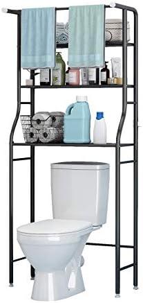 UDEAR 3-Shelf Bathroom Space Saver, Over-The-Toilet Rack, Corner Stand Storage Rack with Hanging Rod, Black