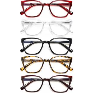EYEURL Cat Eye Reading Glasses for women - 5 Pack Blue Light Blocking Reading Glasses Ladies +0.00 Fashion Square Frames Magnification with Spring Hinge