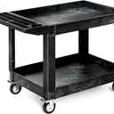 YITAHOME Utility Cart on Wheels, 550 lbs Capacity, 45 x 25 Inch Rolling Work Carts with Wheels, 2 Shelf Heavy Duty Plastic Service Cart Suitable for Warehouse, Garage, School & Office, Cleaning, Black