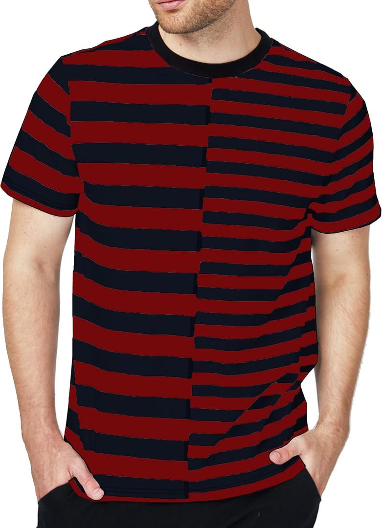 SSLR Mens Striped T Shirt Cotton Tee Shirts Crewneck Long Sleeve Tee Shirts for Men (L)