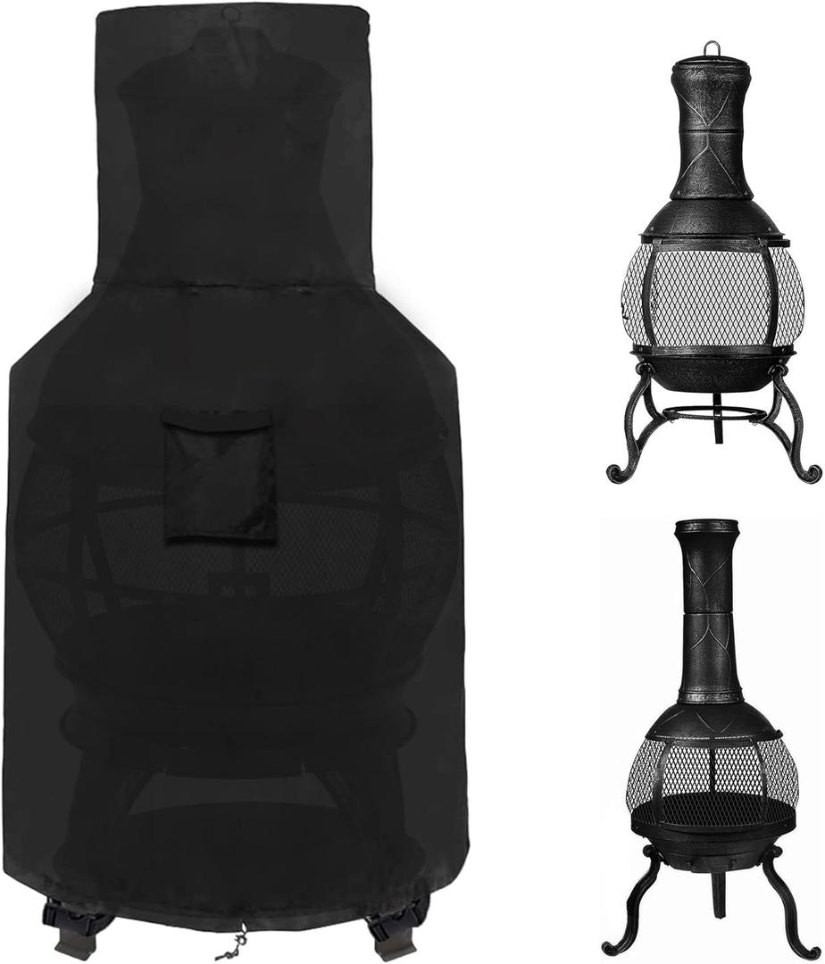 WOMACO Chiminea Cover Waterproof Patio Chiminea Fire Pit Cover Heavy Duty Weather Resistant Outdoor Chimney Protective Cover (25" D x 50" H, Black)