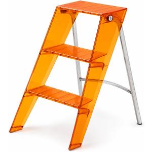 Acrylic Folding Step Stool, Clear 3-Step Ladder, 350 lb Capacity (Orange)