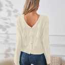 Libsorge Womens Sexy Off The Shoulder Sweater Spring 2025 Trendy Lightweight Cute Crochet Knit Hollow Out Button Cardigan (White, L)