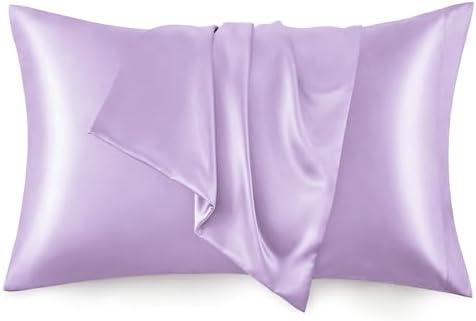 Love's cabin Satin Pillowcase for Hair and Skin, Similar to Silk Pillow Cases for Women, Pillow Case Queen Size Set of 2, Satin Cooling Pillow Cover with Envelope Closure, 20x30 Inches, Light Purple