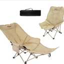 Dual Purpose Folding Camping Cot and Chair with Removable Footrest for Adults, Easy-to-Assemble Adjustable Sleeping Chair with Carry Bag for Fishing, Hiking, Travel, Home (Khaki)