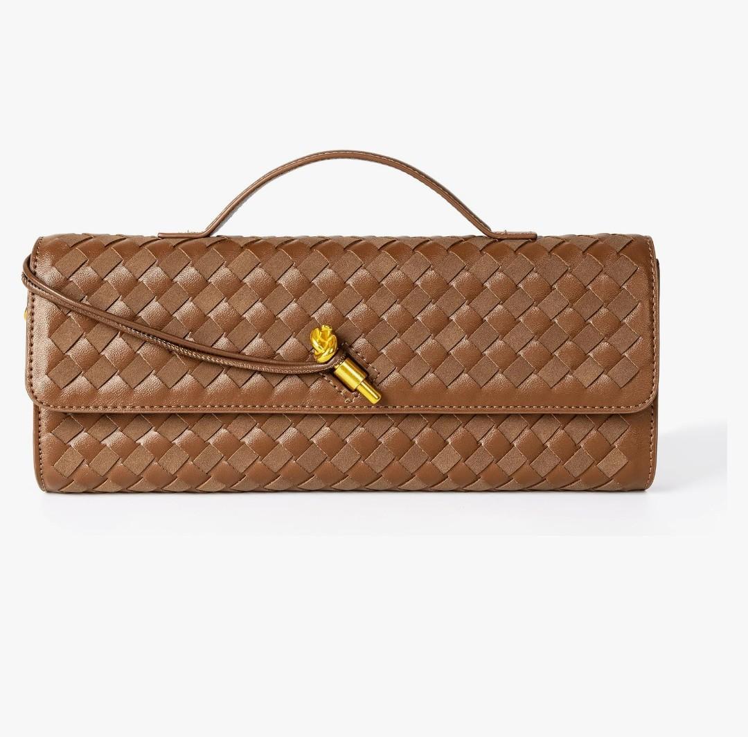 Joryin Woven Purse for Women Evening Clutch Woven Leather & Suede Handbags Crossbody Bag Suede Purse Formal Evening Bag