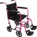 ProBasics Transport Wheelchair Lightweight Foldable with 19 inch Seat - Folding Transport Chair with Foot Rests, Foldable Wheel Chair and Lightweight Folding Wheelchair, Pink