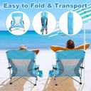 Huwena 2 Pack Beach Chairs with Umbrella for Adults, Low Folding Chair Set, Adjustable Detachable Umbrella, Lightweight Portable with Cup Holder & Carry Bag, for Beach Camping Travel(Blue), 22 x 21 x 28 inches