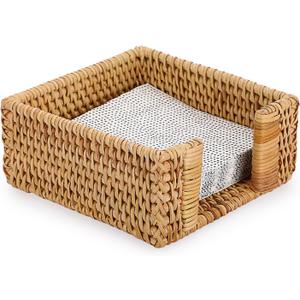 Sumnacon Napkin Holder,Square Rattan Napkin Holder Table Wicker Countertop,Cocktail Napkin Holders Rustic Napkin Holders for Kitchen Dining Table Counter Vintage Napkin Basket for Picnic Wedding Party (5.9 x 5.9 Inch/Cocktail, Honey Brown)